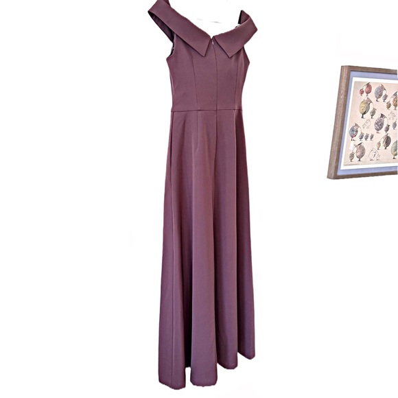 Kay Unger Kiana Crepe Walk-Thru Jumpsuit Maxi Dress Off Shoulder Mauve Sz 4 NWT - Picture 8 of 17